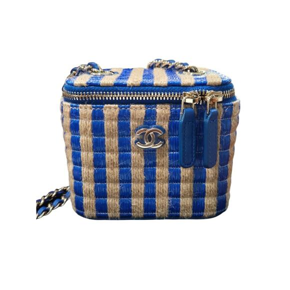Chanel Raffia Mini Vanity Case Jute Blue & Beige (15019) - Picture 6 of 12